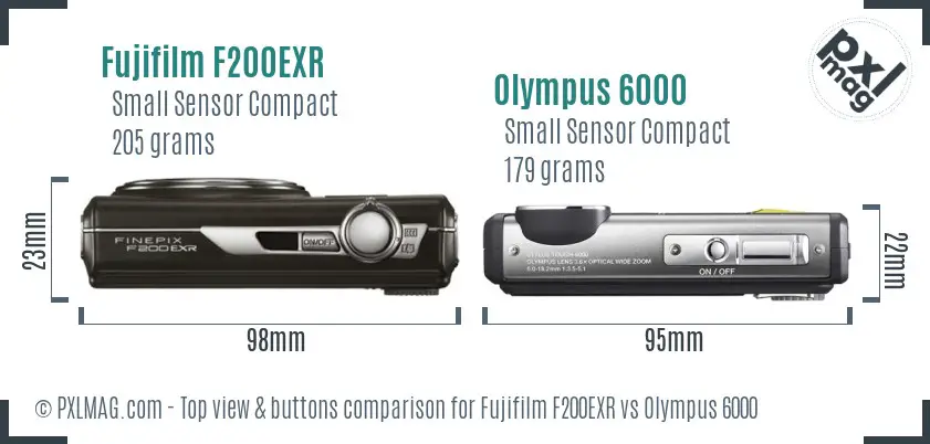Fujifilm F200EXR vs Olympus 6000 top view buttons comparison