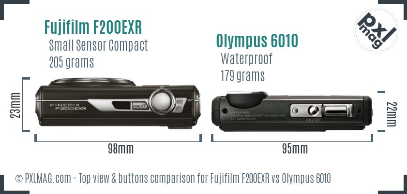 Fujifilm F200EXR vs Olympus 6010 top view buttons comparison
