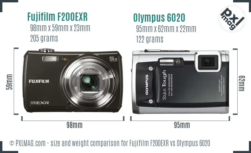 Fujifilm F200EXR vs Olympus 6020 size comparison