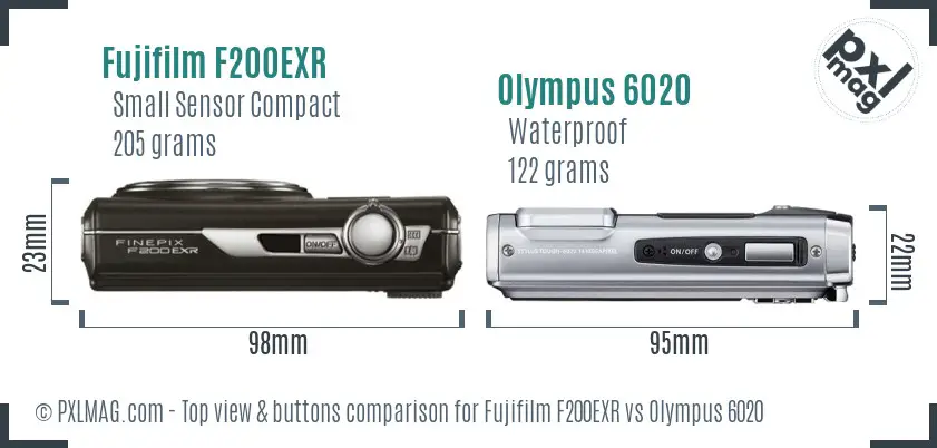 Fujifilm F200EXR vs Olympus 6020 top view buttons comparison