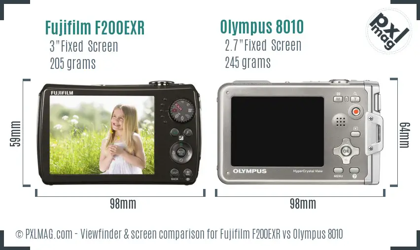 Fujifilm F200EXR vs Olympus 8010 Screen and Viewfinder comparison