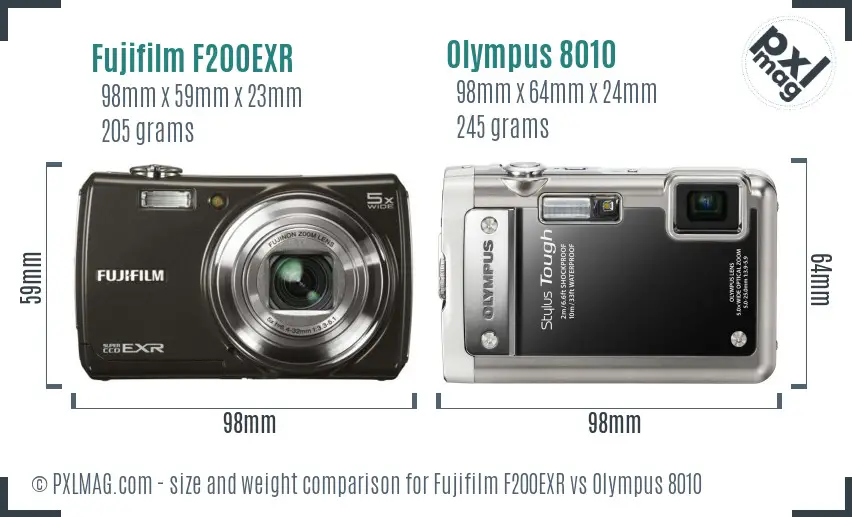 Fujifilm F200EXR vs Olympus 8010 size comparison