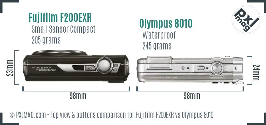 Fujifilm F200EXR vs Olympus 8010 top view buttons comparison