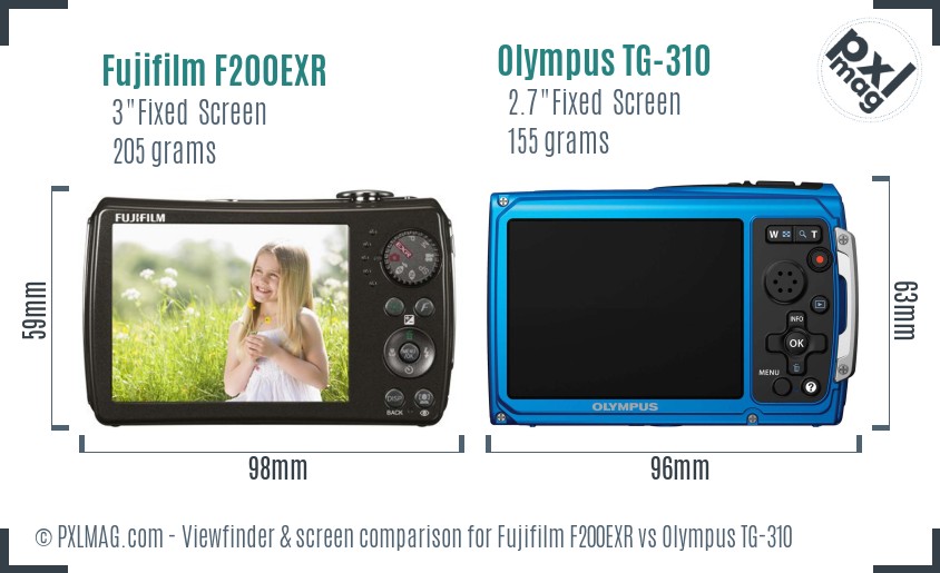 Fujifilm F200EXR vs Olympus TG-310 Screen and Viewfinder comparison