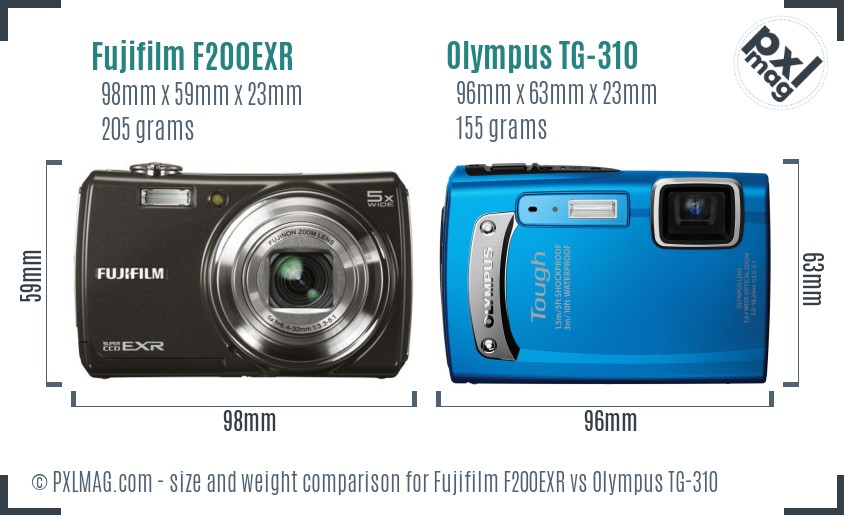 Fujifilm F200EXR vs Olympus TG-310 size comparison Fujifilm F200EXR vs Olympus TG-310 size comparison