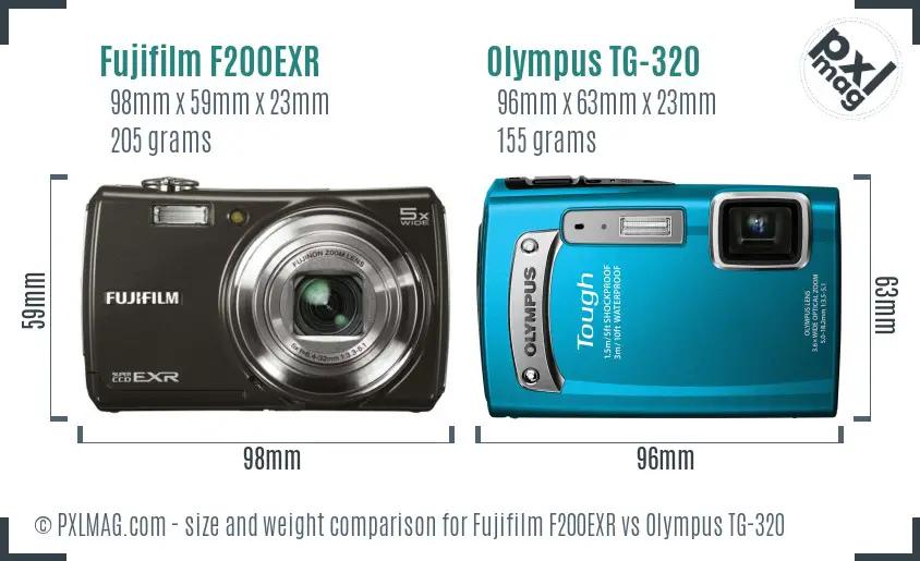 Fujifilm F200EXR vs Olympus TG-320 size comparison Fujifilm F200EXR vs Olympus TG-320 size comparison