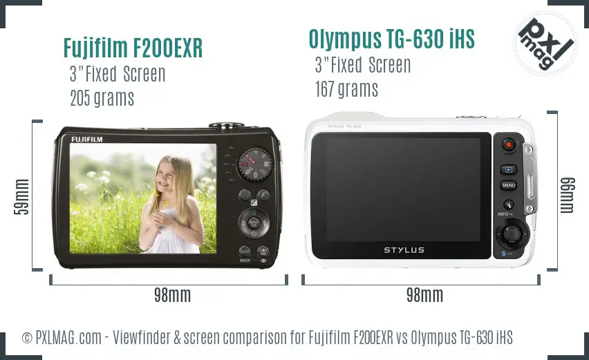 Fujifilm F200EXR vs Olympus TG-630 iHS Screen and Viewfinder comparison