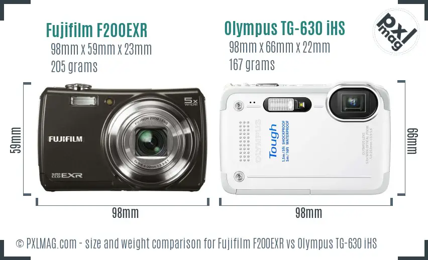 Fujifilm F200EXR vs Olympus TG-630 iHS size comparison Fujifilm F200EXR vs Olympus TG-630 iHS size comparison