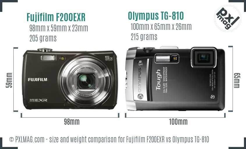 Fujifilm F200EXR vs Olympus TG-810 size comparison