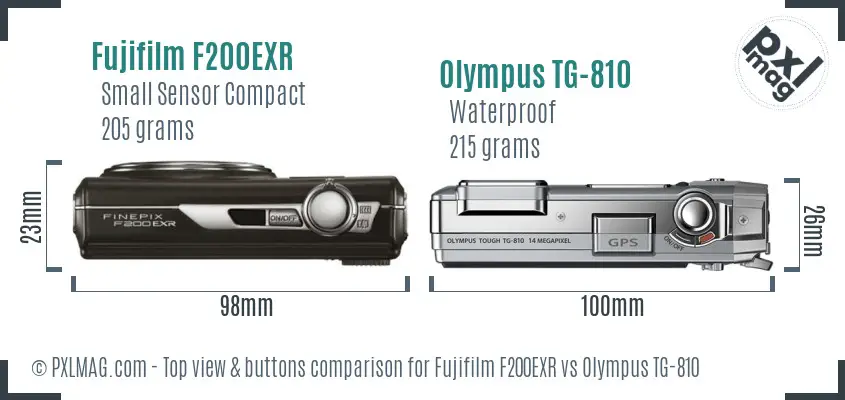 Fujifilm F200EXR vs Olympus TG-810 top view buttons comparison