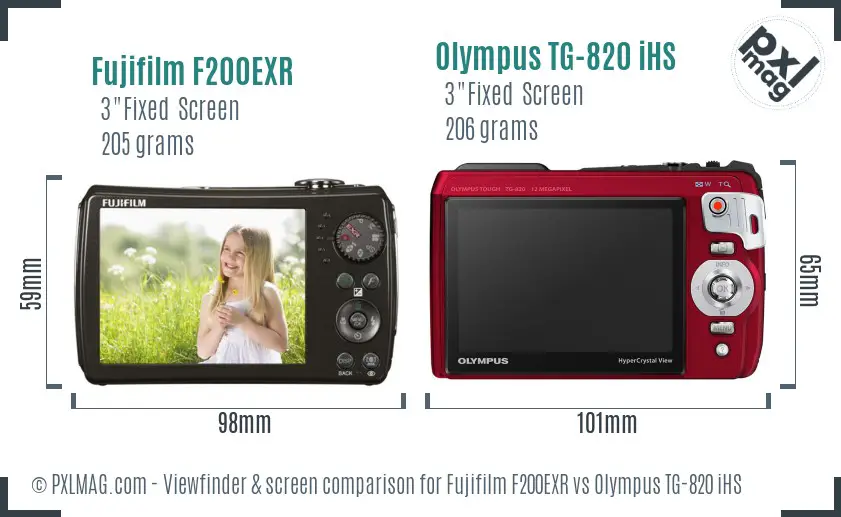 Fujifilm F200EXR vs Olympus TG-820 iHS Screen and Viewfinder comparison