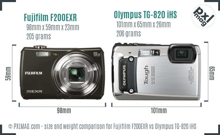 Fujifilm F200EXR vs Olympus TG-820 iHS size comparison
