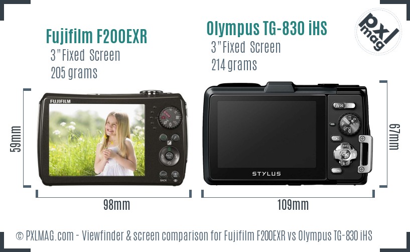 Fujifilm F200EXR vs Olympus TG-830 iHS Screen and Viewfinder comparison