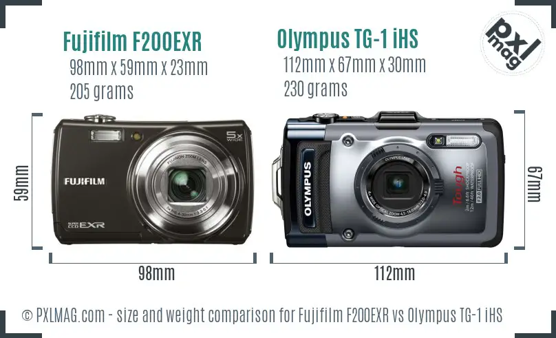 Fujifilm F200EXR vs Olympus TG-1 iHS size comparison Fujifilm F200EXR vs Olympus TG-1 iHS size comparison