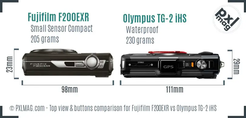 Fujifilm F200EXR vs Olympus TG-2 iHS top view buttons comparison