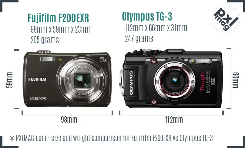 Fujifilm F200EXR vs Olympus TG-3 size comparison