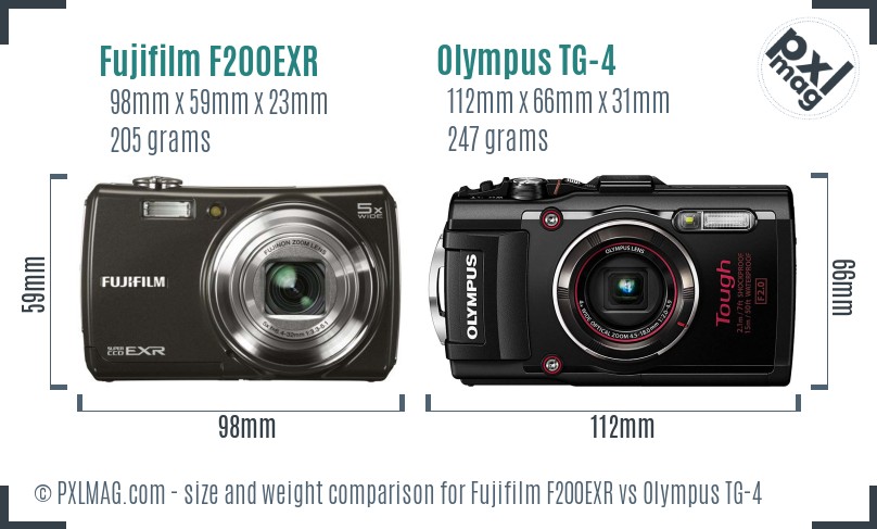 Fujifilm F200EXR vs Olympus TG-4 size comparison