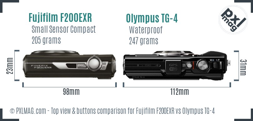 Fujifilm F200EXR vs Olympus TG-4 top view buttons comparison