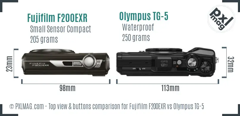 Fujifilm F200EXR vs Olympus TG-5 top view buttons comparison