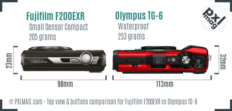 Fujifilm F200EXR vs Olympus TG-6 top view buttons comparison