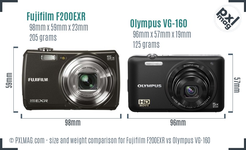 Fujifilm F200EXR vs Olympus VG-160 size comparison Fujifilm F200EXR vs Olympus VG-160 size comparison