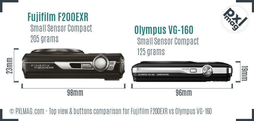Fujifilm F200EXR vs Olympus VG-160 top view buttons comparison