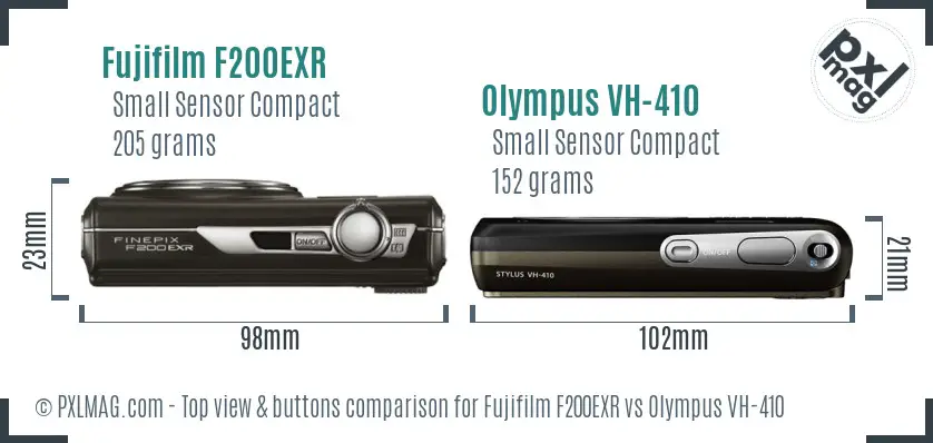 Fujifilm F200EXR vs Olympus VH-410 top view buttons comparison Fujifilm F200EXR vs Olympus VH-410 top view buttons comparison