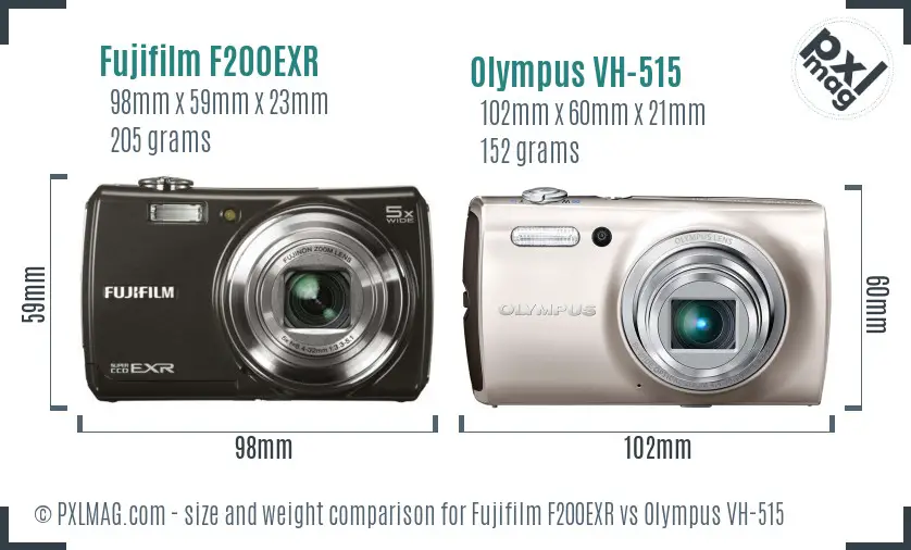 Fujifilm F200EXR vs Olympus VH-515 size comparison