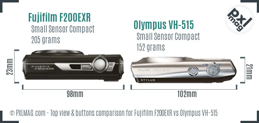 Fujifilm F200EXR vs Olympus VH-515 top view buttons comparison