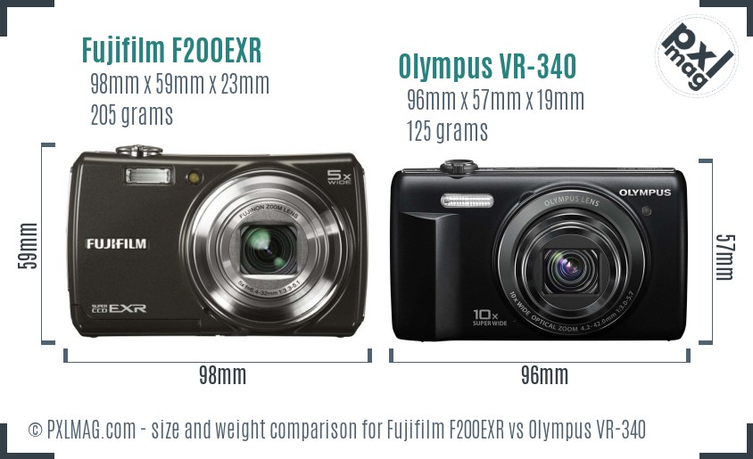 Fujifilm F200EXR vs Olympus VR-340 size comparison