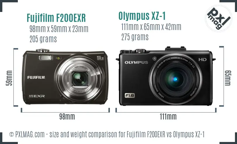 Fujifilm F200EXR vs Olympus XZ-1 size comparison