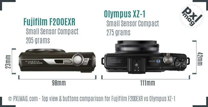 Fujifilm F200EXR vs Olympus XZ-1 top view buttons comparison