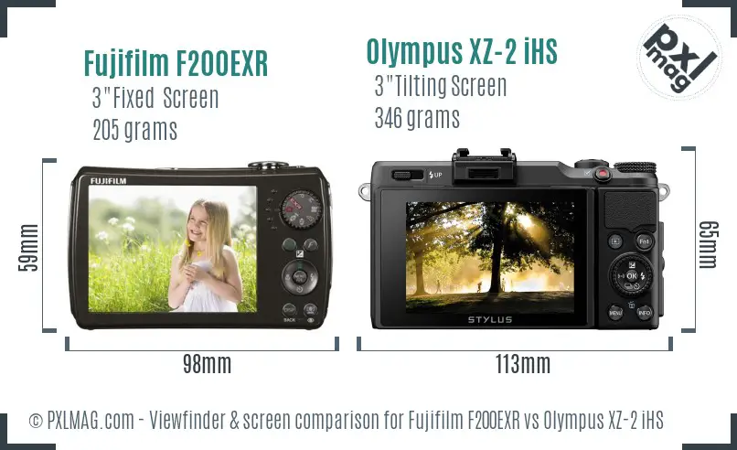 Fujifilm F200EXR vs Olympus XZ-2 iHS Screen and Viewfinder comparison
