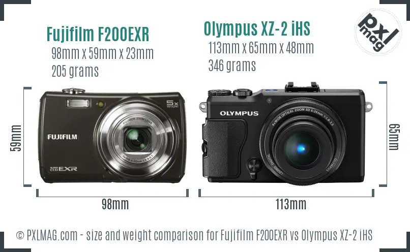 Fujifilm F200EXR vs Olympus XZ-2 iHS size comparison