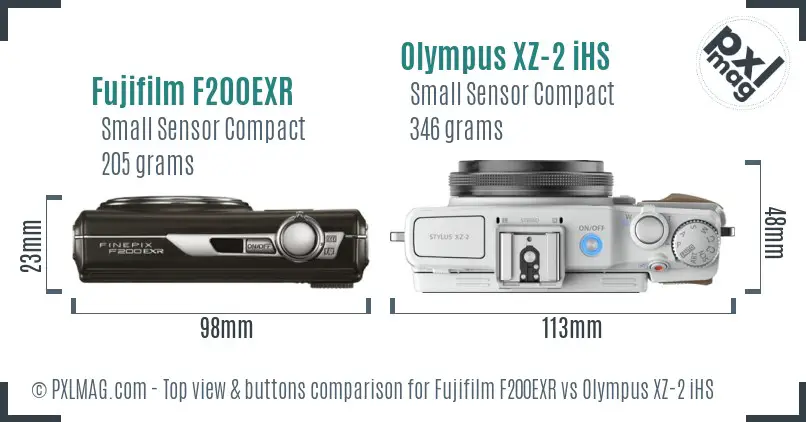 Fujifilm F200EXR vs Olympus XZ-2 iHS top view buttons comparison