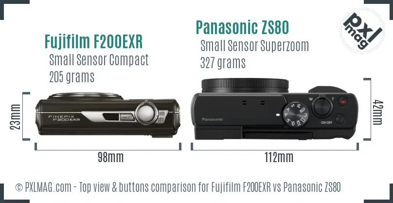 Fujifilm F200EXR vs Panasonic ZS80 top view buttons comparison