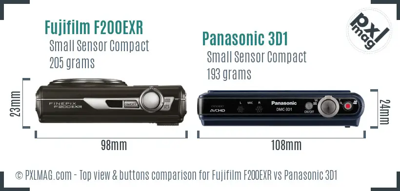 Fujifilm F200EXR vs Panasonic 3D1 top view buttons comparison Fujifilm F200EXR vs Panasonic 3D1 top view buttons comparison