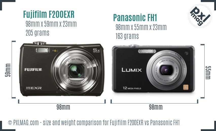 Fujifilm F200EXR vs Panasonic FH1 size comparison