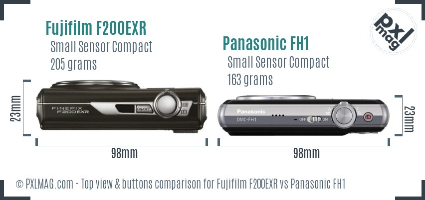 Fujifilm F200EXR vs Panasonic FH1 top view buttons comparison
