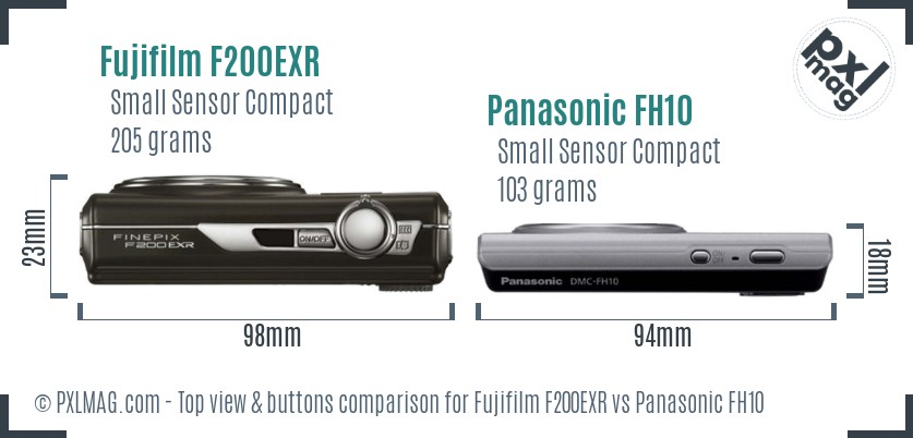 Fujifilm F200EXR vs Panasonic FH10 top view buttons comparison
