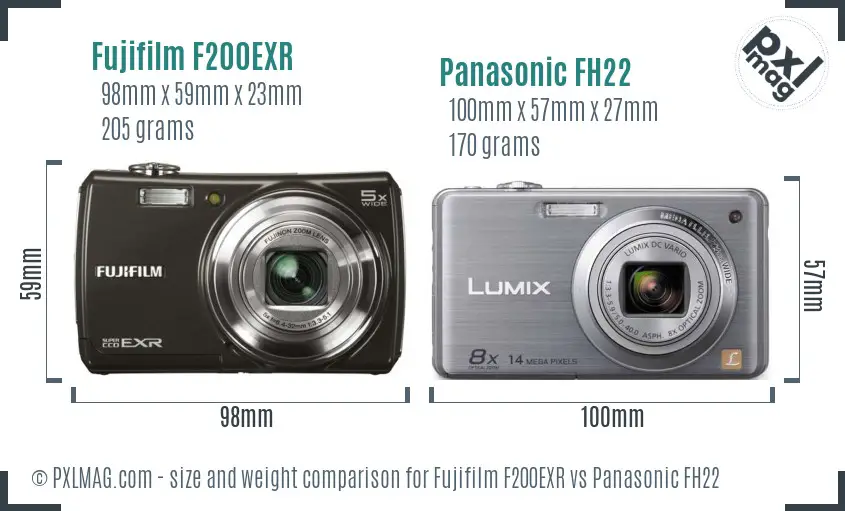 Fujifilm F200EXR vs Panasonic FH22 size comparison