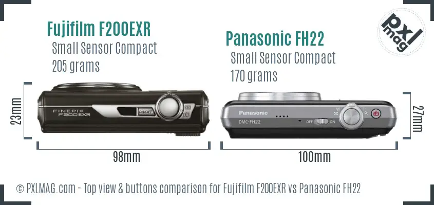 Fujifilm F200EXR vs Panasonic FH22 top view buttons comparison