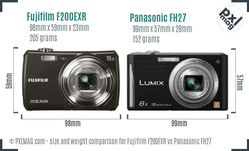 Fujifilm F200EXR vs Panasonic FH27 size comparison