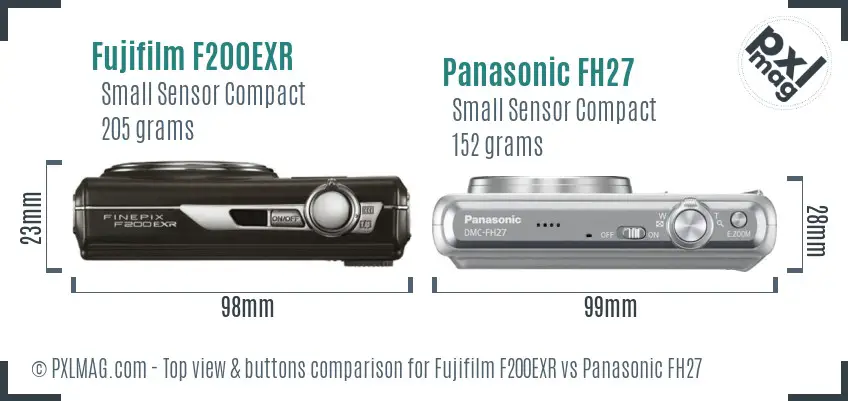 Fujifilm F200EXR vs Panasonic FH27 top view buttons comparison