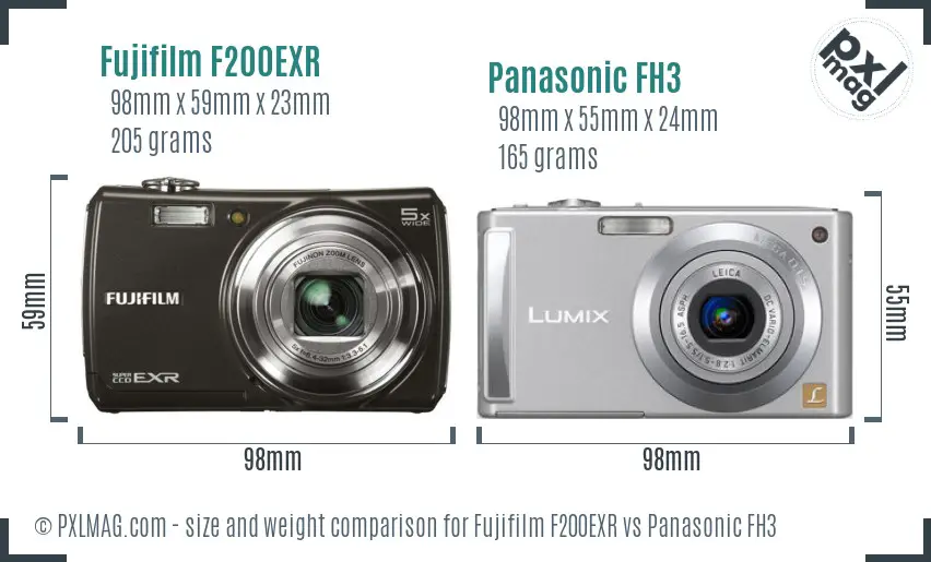 Fujifilm F200EXR vs Panasonic FH3 size comparison