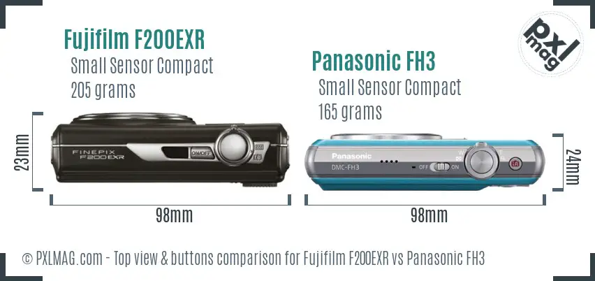 Fujifilm F200EXR vs Panasonic FH3 top view buttons comparison
