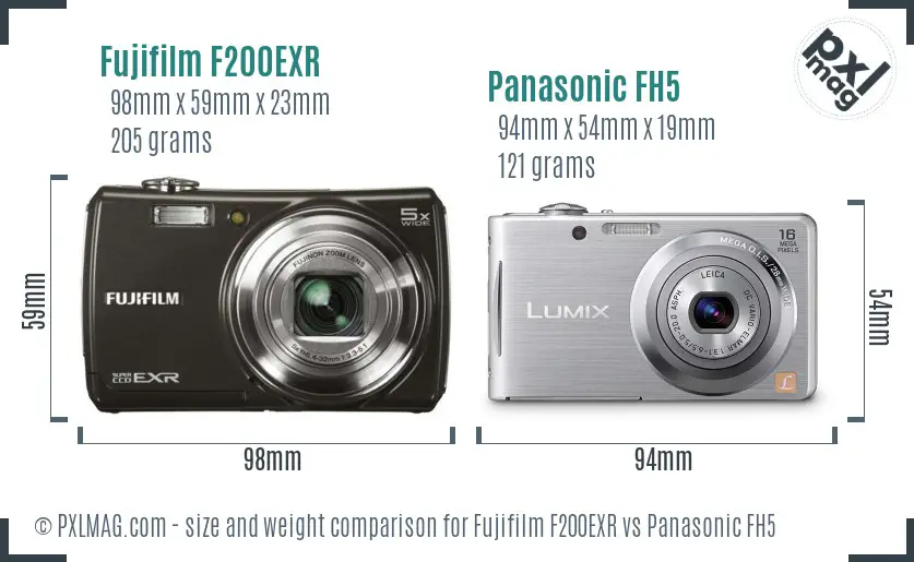 Fujifilm F200EXR vs Panasonic FH5 size comparison