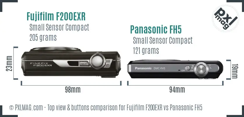 Fujifilm F200EXR vs Panasonic FH5 top view buttons comparison