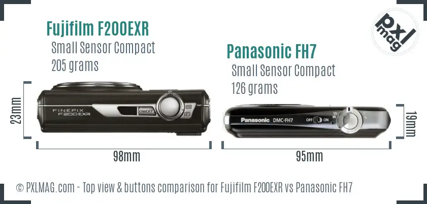 Fujifilm F200EXR vs Panasonic FH7 top view buttons comparison