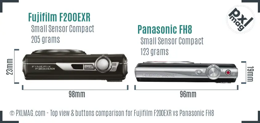 Fujifilm F200EXR vs Panasonic FH8 top view buttons comparison